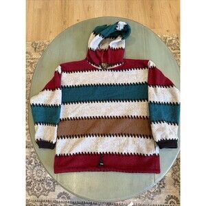 Vintage Sunbuster Striped Hooded Fleece Pullover Jacket Men’s M/L USA